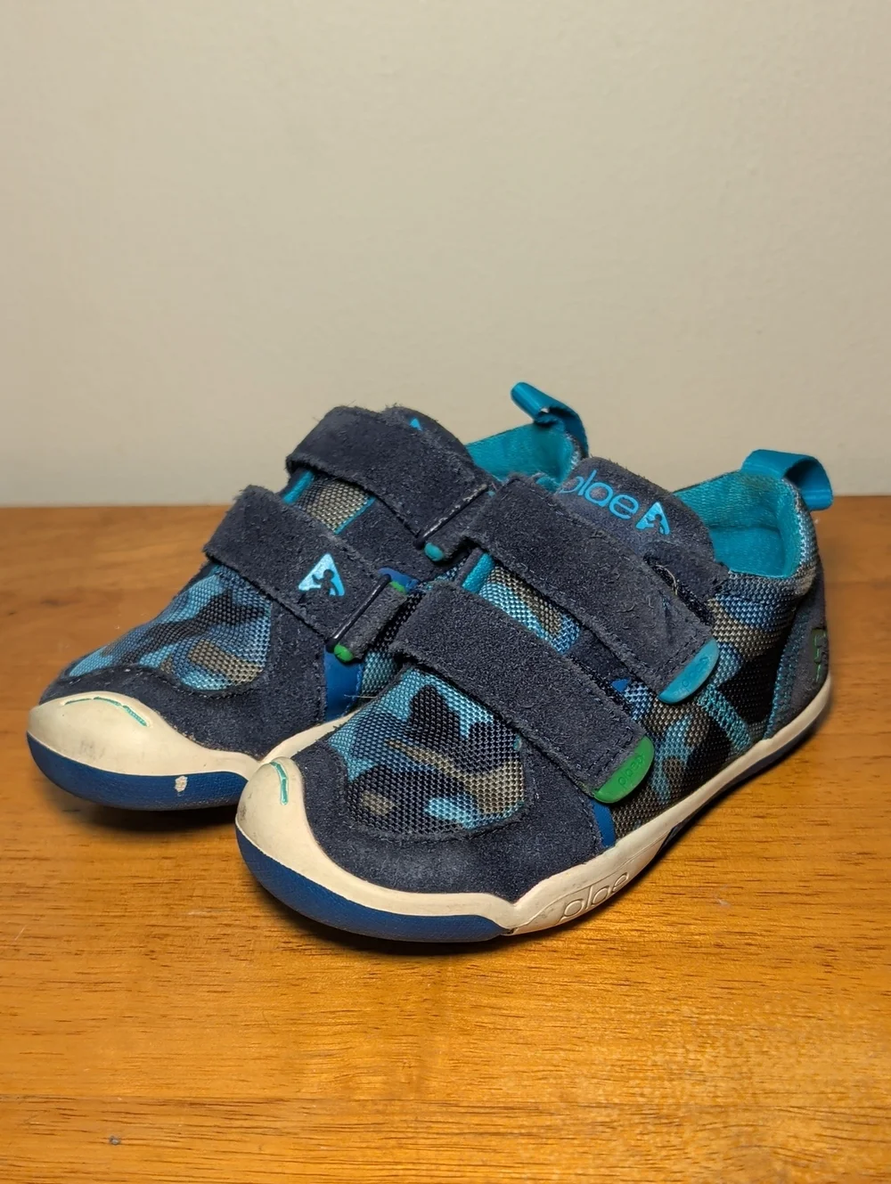 PLAE Kids TY Sneaker Shoes Blue Green Camo Hook & Loop Toddler Boys Size 9.5